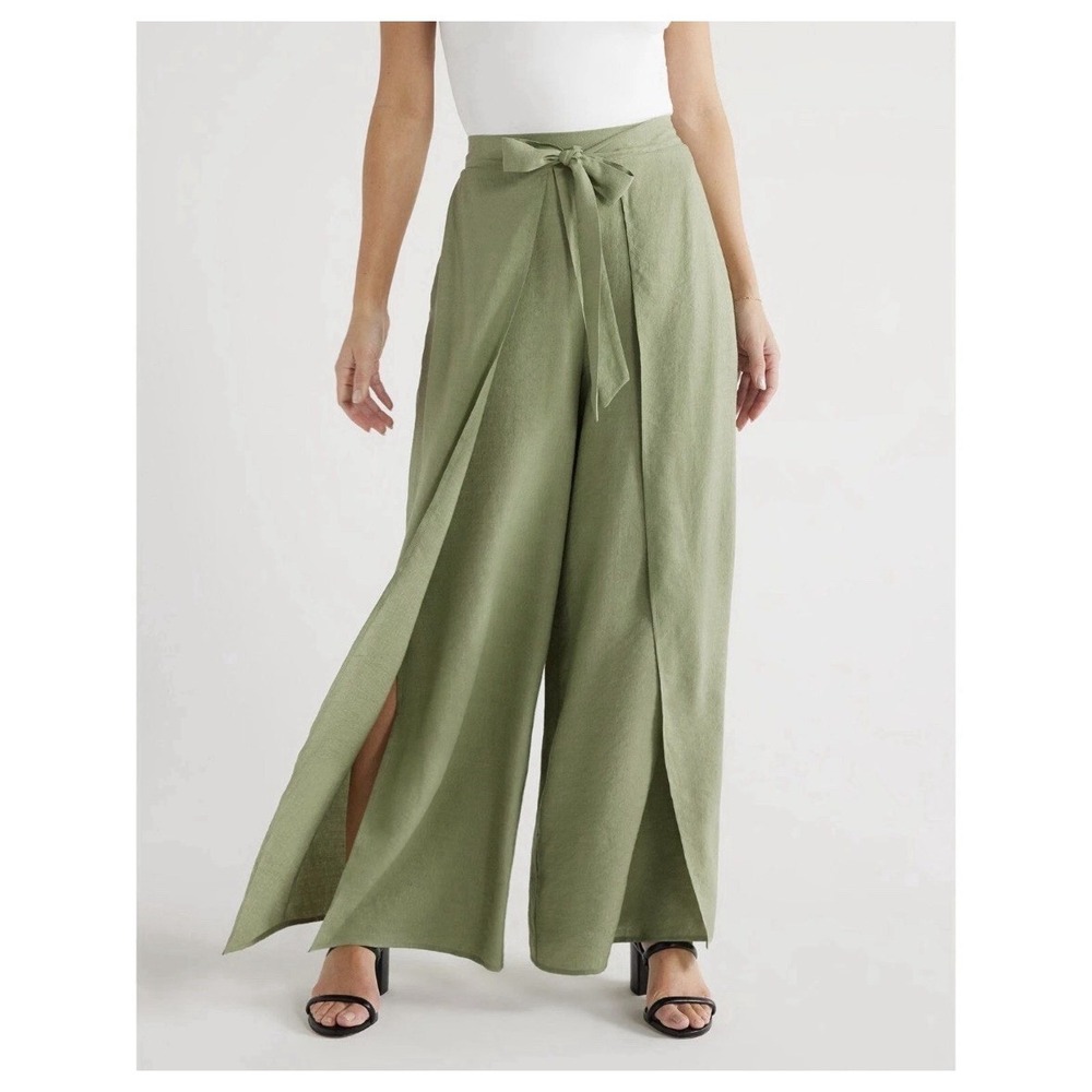 sofia vergara Petal Palazzo Wideโ Leg, High-Rise Pants Size Medium Green NWOT